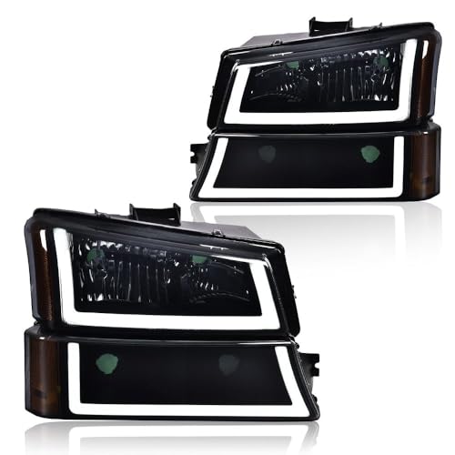 Image of GRAND ORANGE LED Headlight Assembly Compatible with 2003-2006 Chevy Silverado 1500 2500 3500 HD Model, Fit Chevy Avalanche 03-06 GM250222, GM2503224 1500 2500 Smoke Lens Black Housing Amber Corner