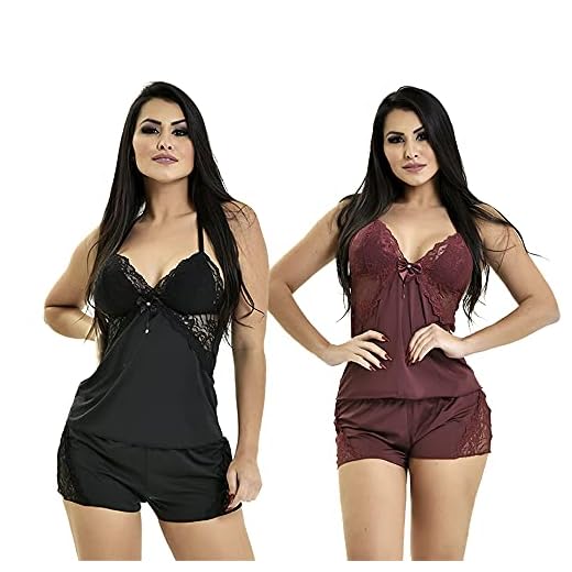 Kit 2 Baby Dolls Microfibra Renda Luxo (Preto+Rubro, M - 38/40)