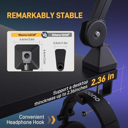 Image of MAONO PD200X Dynamic Microphone with BA37 Boom Arm: Mic Bundle for Podcast Studio Streaming Recording Vocal PD200X+BA37 Black+XLR180