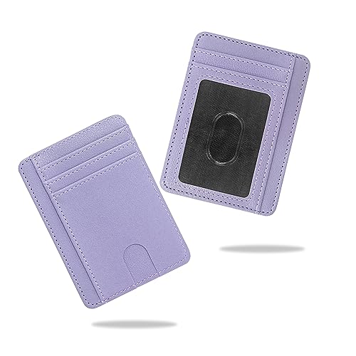 Image of CONISY Slim Credit Card Holder for Women, Thin Front Pocket Leather Mini Wallet with RFID Blocking (Purple)