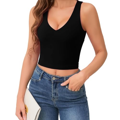 Women's Sexy V Neck Crop Tops Sexy Trendy Double Lined Tank Tops Going Out Sleeveless Basic Top2