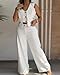CHICME Women's 2 Piece Summer Outfits V Neck Metal Button Front Crop Tank Vest Wide Leg Pants Set Vacation Travel Matching linen Sets Beige-L