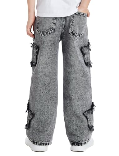 SEAUR Boys Jeans Elastic High Waist Denim Pants Teen Cargo School Trousers Baggy Wide Leg Joggers2