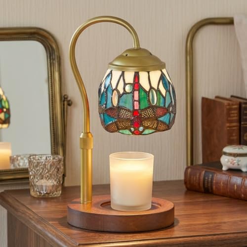 GlitzLamp Vintage Candle Warmer Lamp Tiffany Stained Glass with 2 Bulbs