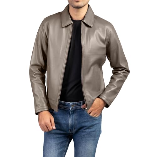 Image of Jild Polo Collar Premium Leather Jacket Men - Old School Classic Style Everyday Wear Real Lambskin Mens Leather Jacket
