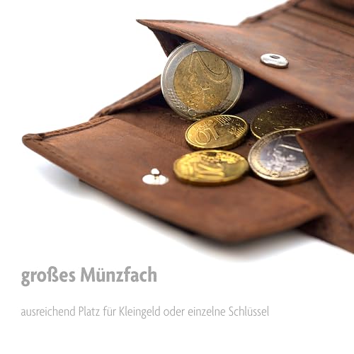Fa.Volmer ® Ledergeldbörse aus echtem Büffelleder I Großes Portemonnaie für Herren & Damen I TÜV geprüftem RFID Schutz (Black) (Hunter Brown)