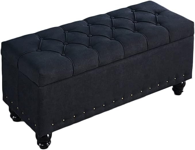 Tabouret de lit de stockage noir de 150 cm au design rectangulaire élégant