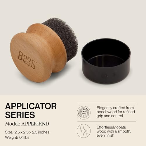 Image of John Boos Oil & Cream Round Applicator for Wood Cutting Boards, Butcher Blocks & Utensils, Beechwood - Solid Hardwood Handle, Silver Ion-Treated Sponge, Storage Cap, Easy and Even Application