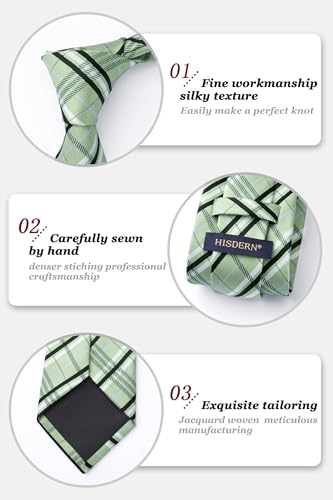 Image of HISDERN Ties for Men Plaid Checkered Tie with Pocket Square Woven Business Formal Necktie Handkerchief Set Wedding Party