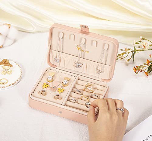 Voova Small Jewelry Organizer Box, Travel Jewelry Case For Women Teen Girls, Mini Pu Leather Portable Jewellery Storage Boxes Holder With Smart Earrings Plate For Necklaces Rings Bracelets, Pink #TOP3