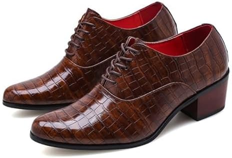 Men's Stone Pattern Chunky Heel Leather Dress Oxford Shoes Fashion Classic Pointed Toe Lace Up Low Top Business Formal Derby Shoes - Image 4