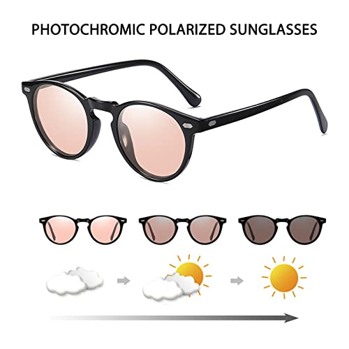 Image of K.LAVER Photochromic Polarized Sunglasses For Men Women UV Protection Round Clear Driving Glasses Anti Glare Eyewear Glasses