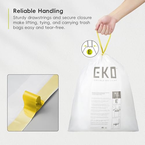 Image of EKO Easy-Dispense Roll 80 Count Extra-Strong Drawstring Tall Kitchen Trash Bag, 8-9.5 Gallon Trash Bag (30.3L-36L) 1 Pack White, Code E
