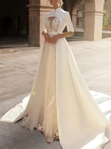 A-Line Elegant Formal Dress Sweetheart Court Train Half Sleeve Bridal Gown Luxury with Ruffles Appliques 20242