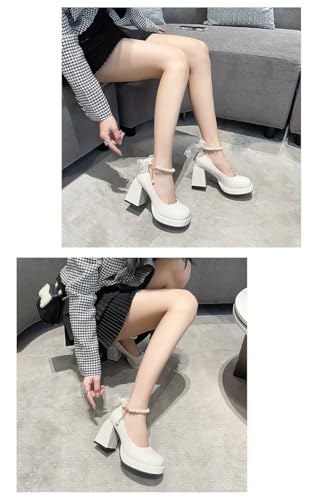 Cute Elegant Shoes with Pearl Charms Mary Jane Slip-ons Chunky Platform Comfy Slip-Resistant Lightweight Softy Casual Sandals Kawaii Y2K Pretty Pastel Gifts for Women & Girls4