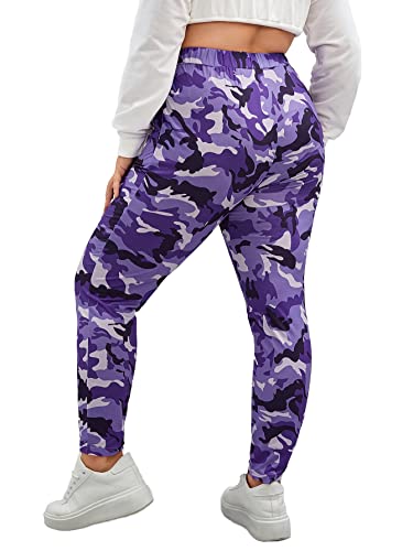 WDIRARA Women's Plus Size Camo Print Tie Front Stretch Skinny Long Pants2