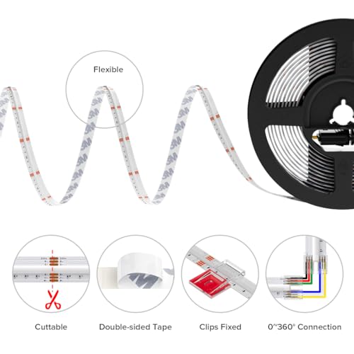 Tira LED RGBCCT COB 24V 24FT RGB con Control Remoto y Bluetooth miniatura 6