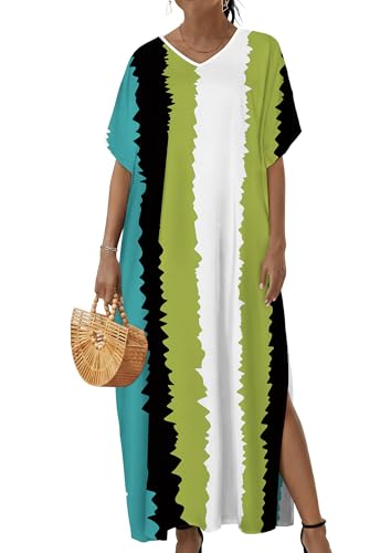 Image of Runwind Plus Size Maxi Dress for Women Short Sleeve V Neck Casual Long Dresses with Pockets