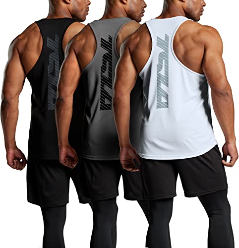 TSLA 3 Pack Men’s Dry Fit Y-Back Muscle Workout Tank Tops, Athletic Training Gym Tank Top, Sleeveless Bodybuilding Shirts