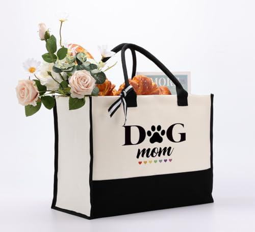 EDCTO Canvas Tote Bag, Cotton Canvas Tote Bag, Dog Mom Bag, Dog Mom Tote Bag for Women, Unique Gifts for Dog Mom, Pet Dog Lovers, Veterinarian, Animal Rescue, Canvas Beach Tote, Short Trip Bag3