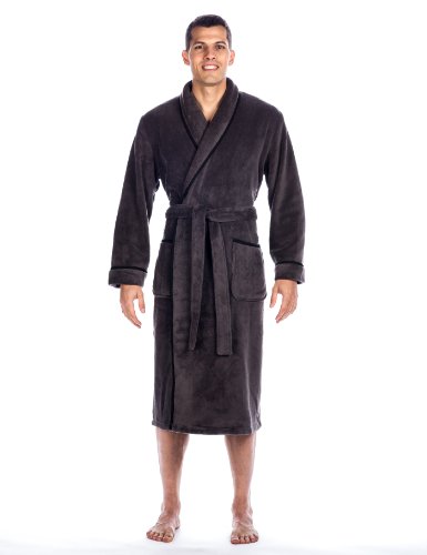 Noble Mount Mens Plush Robe - Fleece Robe, Mens Bathrobe - Dark Gray - Large/XLarge