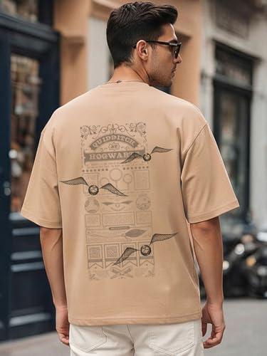 Image of Bewakoof Official Harry Potter Merchandise Men's 100% Cotton 220 GSM Graphic Print Oversized Fit Round Neck T-Shirt