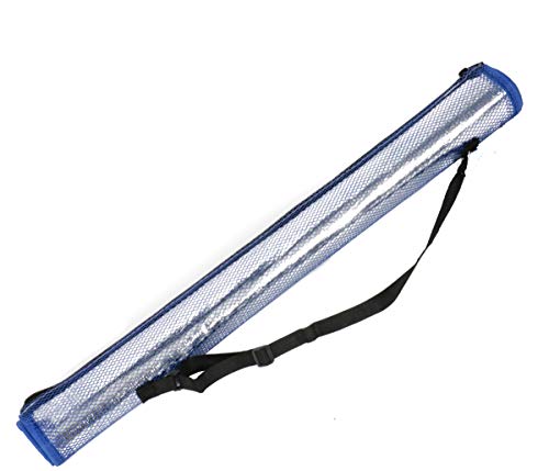 CAMP ACTIVE Strandmatte ca. 60 x 180 cm, Bastmatte Rückseite mit Folie isoliert, inklusiv Netztasche mit Reißverschluss und Trageriemen, in Natur-beige mit blau, violett oder grün (Blau)