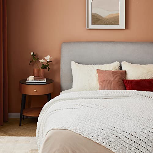 Bedfolks Chunky Knit Blanket - Cream White Jumbo Chenille Yarn 100% Hand Knit, Soft And Fluffy Chenille For Couch, Sofa, Bed, Home Decor, 60" X 80" #TOP1