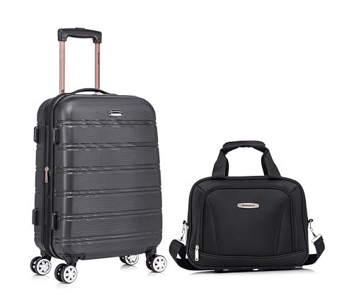 Image of Rockland Melbourne Hardside 2 Piece Expandable Spinner Wheel Luggage Set, Carry-On 20 inch and Tote 14 inch, Black