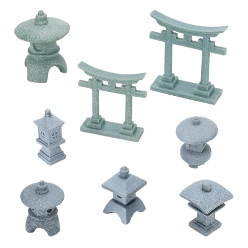 FINGERINSPIRE 8PCS Miniature Asian Decor 8 Style Mini Zen Garden Accessories Stone Lanterns and Torii Gates PVC Chinese Japanese Style Zen Decor for Bonsai Aquarium and Tabletop Display