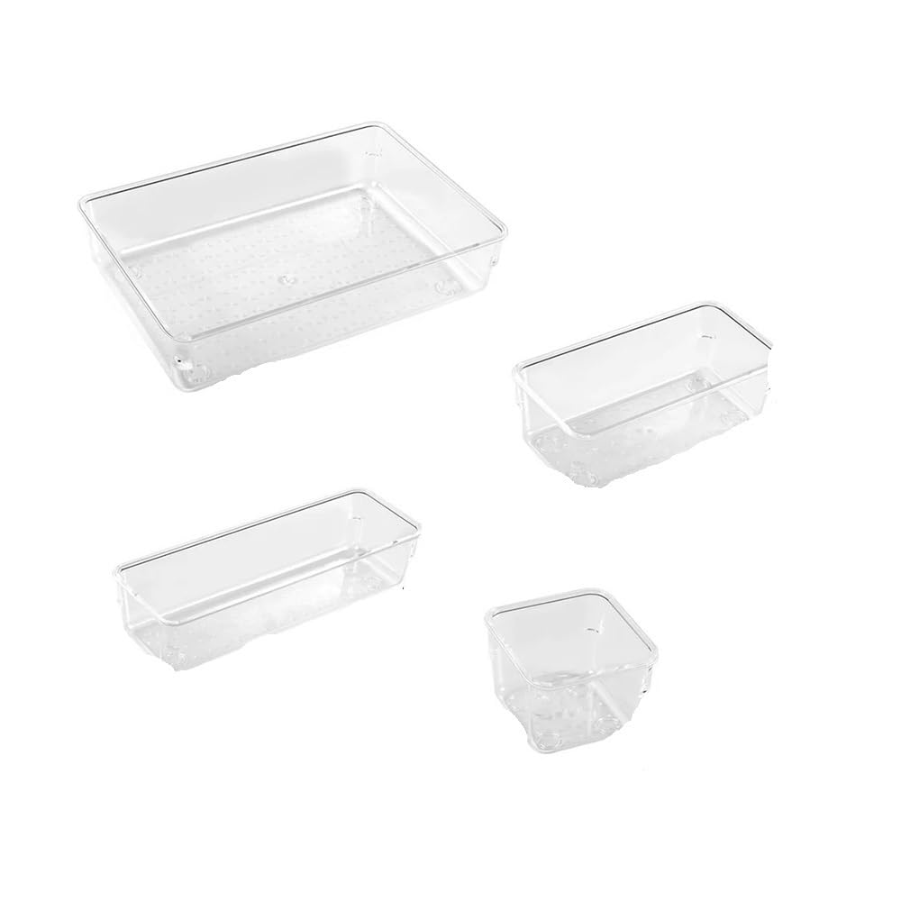 Sunrrafck 4Pcs/Setclear /Set Draw Organizer Box Desk Drawer Fridge Tray Makeup Storage Plastic Divider
