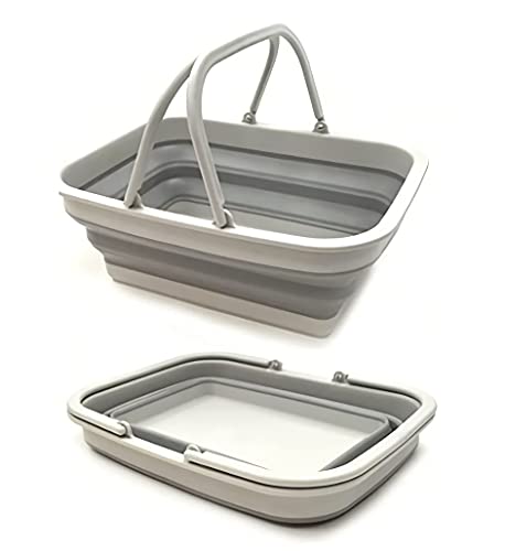 KNC Collapsible Basket with Handle, Folding Portable Outdoor Picnic Basket, Foldable Shopping Bag, Space Saving Storage Container for Kitchen, Camping, Outdoor, 9.2L (2.37Gallon)