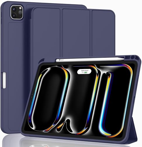 Image of TechTrendz for iPad Pro 11 Inch Cover M5 /M4 (2025 /2024) with Pencil Holder, Smart Cover with Protective Trifold Stand, Auto Wake /Sleep, Support Pencil Pro, Blue