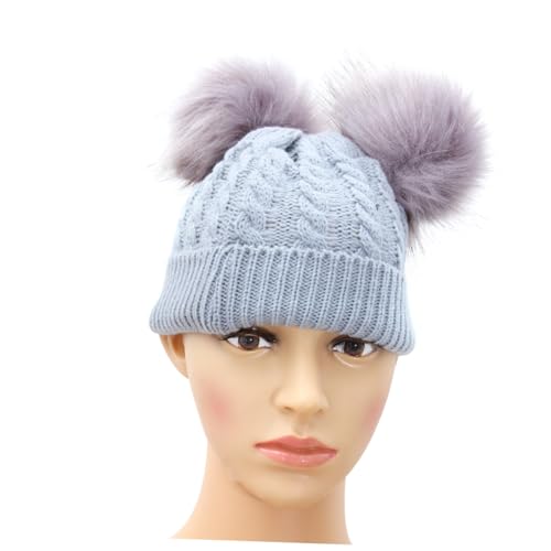 Boys and Girls Twisted Knit Hat Double Hairballs Adorable Beanie for Warmth and Style Grey2