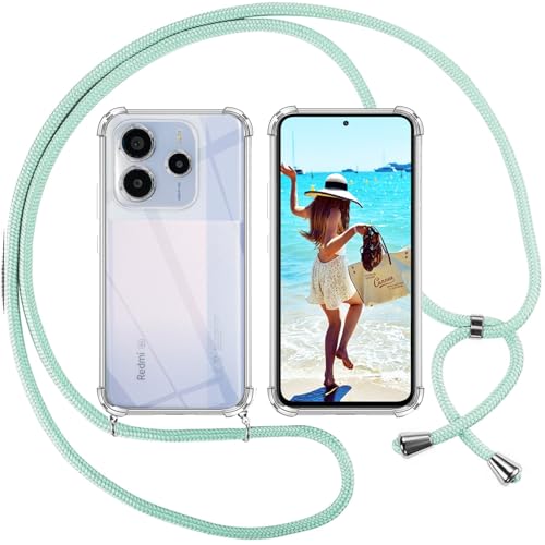 ISOI Funda con Cuerda para Xiaomi Redmi Note 14 Pro Plus 5G, Carcasa Transparente TPU Suave Silicona Case con Correa Colgante Ajustable Collar Correa de Cuello Cadena Cordón, Verde ISOI Funda con Cuerda para Xiaomi Redmi Note 14 Pro Plus 5G, Carcasa Transparente TPU Suave Silicona Case con Correa Colgante Ajustable Collar Correa de Cuello Cadena Cordón, Verde