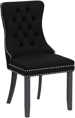 Miniatura 67 de Kiztir Juego de 2 sillas de comedor de terciopelo, sillas de comedor tapizadas con ribete de anillo y respaldo con botón, silla de comedor copetuda
