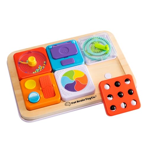 Image of Fat Brain Toys PlayTab Essentials, Modular Sensory Activity Board, Busy Board for Toddlers and Babies Ages 12 Months+