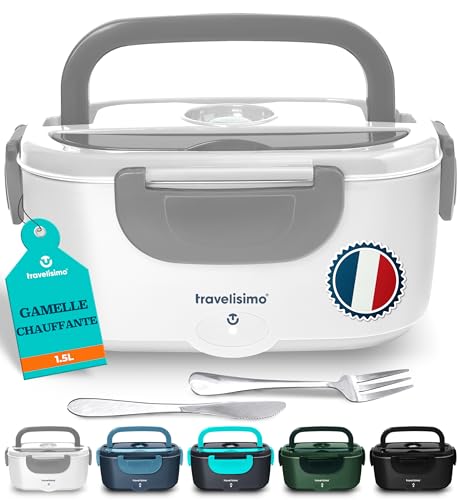TRAVELISIMO Gamelle Chauffante 100W Lunch Box Chauffante 1,5L Chauffe Plat Electrique 3 en 1 220V 24V 12V, Marmite Electrique, Acier Inoxydable, Chauffe plat...