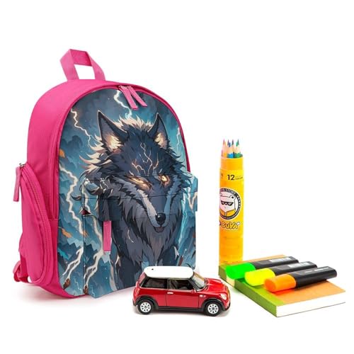 Night Lightning Wolf Backpack for Men Women, Durable Small Bookbag Lightweight Daypack for Travel, Hiking, Pink-style3