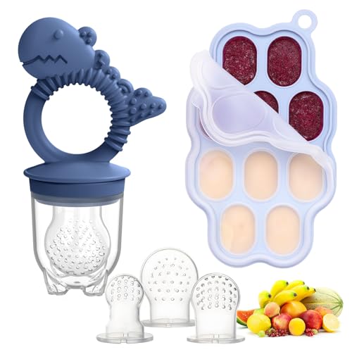 Image of btrfe Baby Breastmilk Popsicle Molds & Baby Fruit Feeder Pacifier, Silicone Baby Food Freezer Tray Storage Containers for Infant Teething Self Feeding (1 Set)