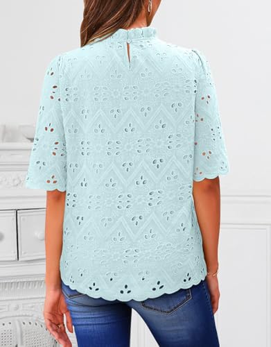 BETTE BOUTIK Womens Lace Tops 2025 Trendy Long Short Sleeve Eyelet Embroidered Dressy Casual Blouse Shirts