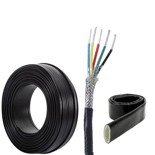 18 Gauge 5/6-Core AFPF High-Temperature Shielded Cable,Tinned Copper,with Fiberglass Insulation Sleeve,0.2–0.75 Mm² Flexible Wire for Industrial Equipment(30ft,0.3mm2-6c)