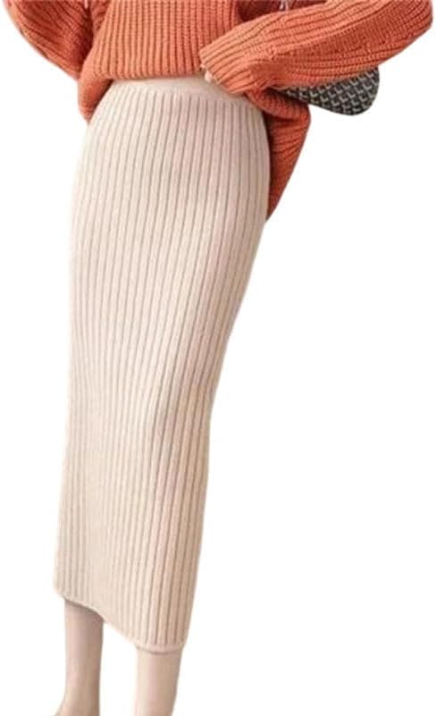 Women Solid Knit A Line Skirt Elastic High Waist Slim Fit Split Hem Elegant Party Skirt Streetwear