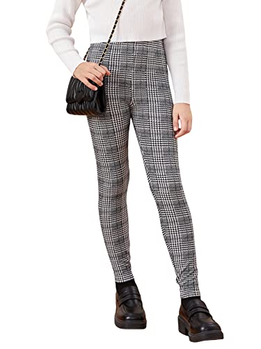 Floerns Girls Plaid Print Elastic Waist Leggings Casual Long Pants