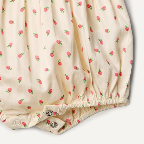 Amazon Essentials x Sofia Grainge Baby Girls' Cotton Woven Sleeveless Romper with Ruffle Detail, Bright Pink Little Strawberries, 24 Months - image 3