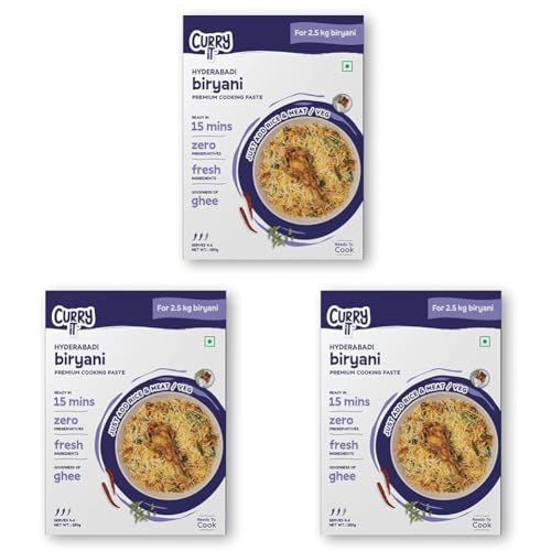 Image of CURRYiT Instant Hyderabadi Biryani Curry Paste | Just Add Rice & Chicken, Mutton, Paneer | Ready in 30 Mins | Serves 4-6 | Made with Ghee | No Preservatives | Ready To Cook Indian Masala Gravy | 250g