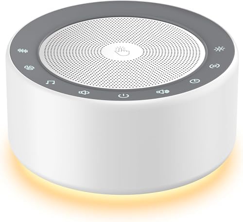 White Noise Machine with 30 High Fidelity Soundtracks, 7 Colors Night Lights, Full Touch Metal Grille and Buttons, Timer and Memory Features, Plug in, Sound Machine for Baby, Adults (White)