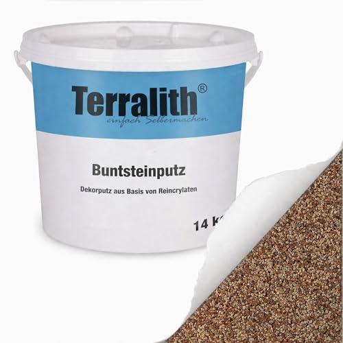 Terralith Buntsteinputz 14kg in gelb-braun, Sockelputz für Innen und Außen mit Reinacrylat Bindemittel aus Naturstein, 1-2mm Körnung (BSP59)