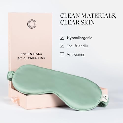 Image of Mulberry Silk Sleep Mask by Clementine, Green Silver Ion Blackout Eye Mask | Organic Bamboo Two-Tone Design, Oversized 20% Larger, GOTS Certified, Hypoallergenic, Supports Acne-Prone Skin, Gift Ready