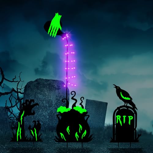 Halloween Yard Signs Outdoor Decorations，3 Pack Warerproof Solar Scary Fluorescent